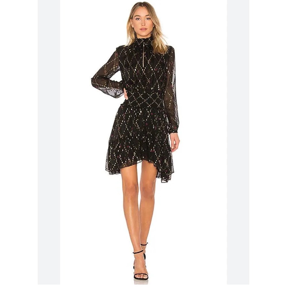 A.L.C. Tula Dress Black Gold Print Long Sleeve Mini Women's‎ Size 6